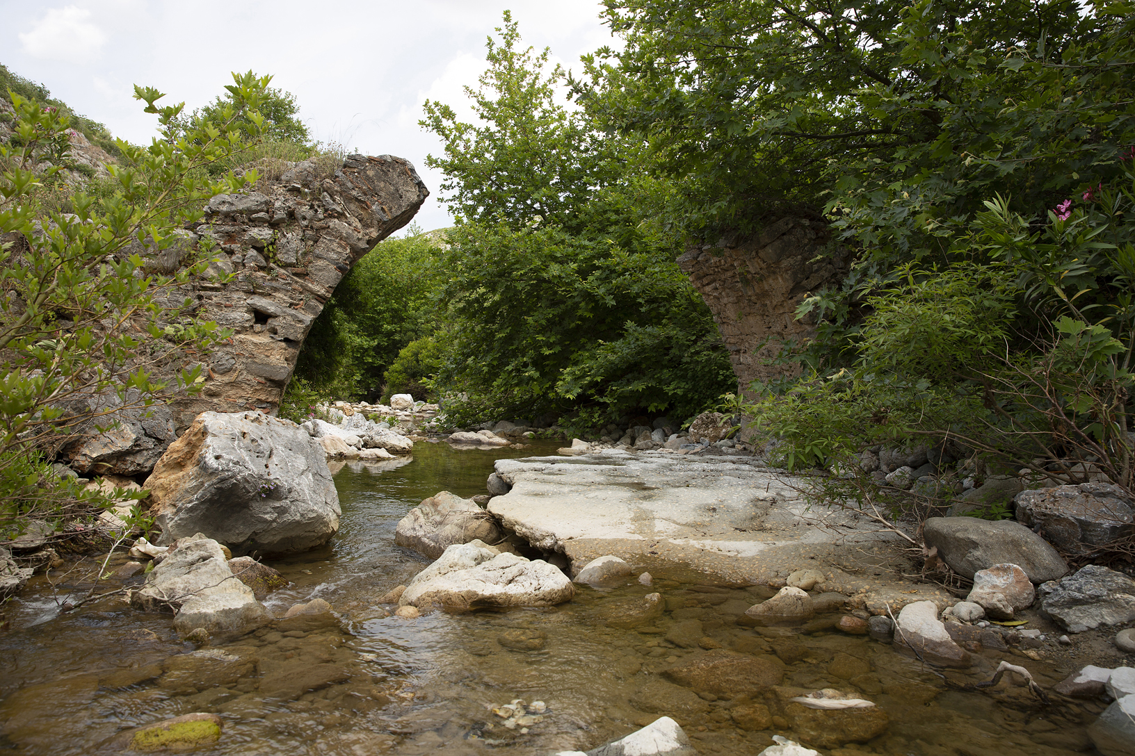 Πεσμένο γεφύρι στον ποταμό Χόνδρο, χωριό Παραμερίτες. Φωτογραφία: ©Βασίλης Συκάς, για τον Δήμο Κύμης-Αλιβερίου